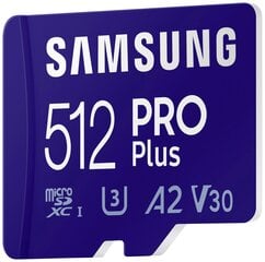 SAMSUNG MICRO SDXC PRO+ 512GB/W/ADAPT. MB-MD512KA/EU muistikortti hinta ja tiedot | Puhelimen muistikortit | hobbyhall.fi