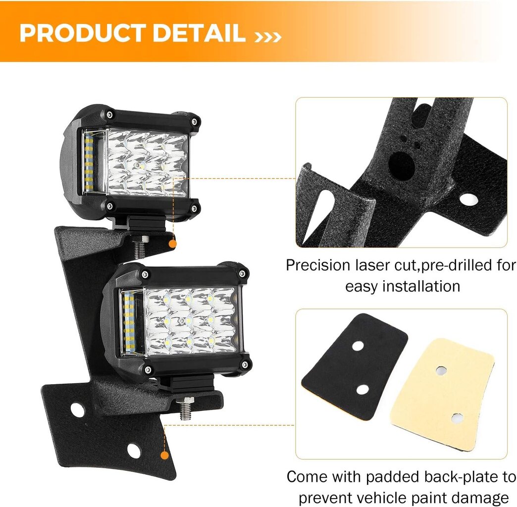 kpl kaksinkertainen A-pilarin LED-valokiinnike tuulilasin alasaranalle, off-road-valotangon kiinnitysteline, yhteensopiva Jeep Wrangler JK 2DR/4DR 2007-2017 kanssa hinta ja tiedot | Lisätarvikkeet autoiluun | hobbyhall.fi