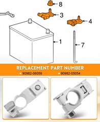 Positiivinen ja negatiivinen akun liitinsarja Toyota 4Runner Corolla RAV4 2007-2023, Lexus 2002-2023 Vaihto 90982-05054 90982-06059 mutterilla, hopea hinta ja tiedot | Lisätarvikkeet autoiluun | hobbyhall.fi