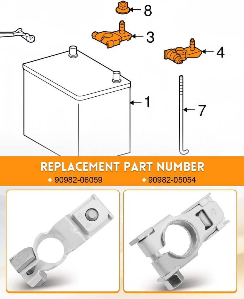 Positiivinen ja negatiivinen akun liitinsarja Toyota 4Runner Corolla RAV4 2007-2023, Lexus 2002-2023 Vaihto 90982-05054 90982-06059 mutterilla, hopea hinta ja tiedot | Lisätarvikkeet autoiluun | hobbyhall.fi