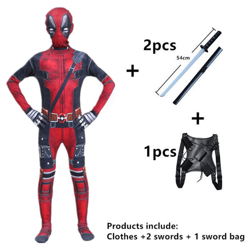 Deadpool-asu Supersankari Cosplay-asut Supersankari Lasten Bodysuit 3D-tyyli Halloween Cosplay-asut Miekkalaukku 6 6 6 hinta ja tiedot | Lastenhuoneen kaapit | hobbyhall.fi