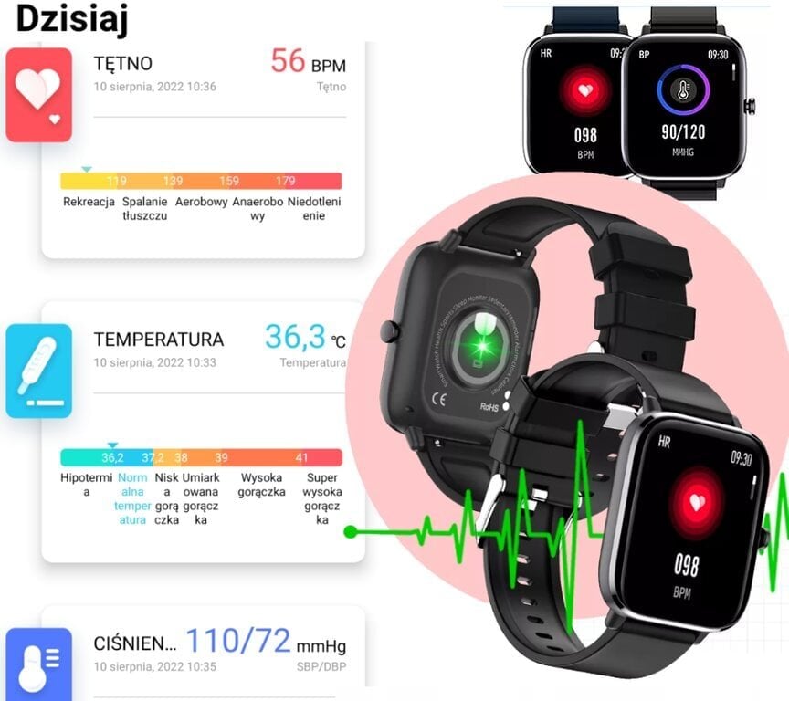 Älykello naisille Rubicon lämpömittarilla, vaaleanpunainen hinta ja tiedot | Älykellot | hobbyhall.fi