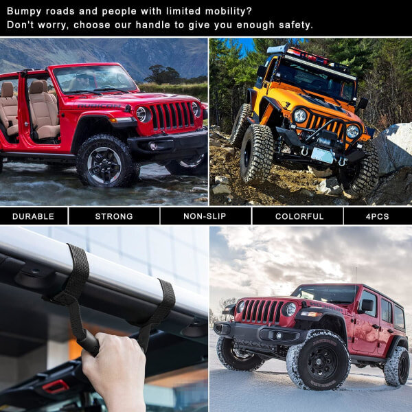 x Roll Bar Kahvan tartuntakahva Jeep Wrangler YJ TJ JK JKU JL JLU Sports Sahara Freedom Rubicon X & Unlimited 1955-2021 2022 (musta) hinta ja tiedot | Polkupyörän kahvat | hobbyhall.fi