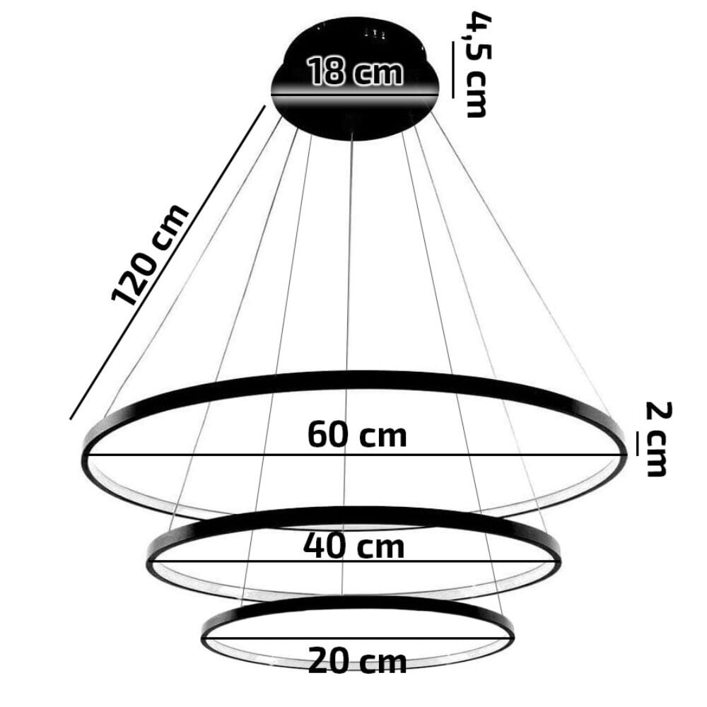 LED-valaisin kolmella renkaalla, musta hinta ja tiedot | Riippuvalaisimet | hobbyhall.fi