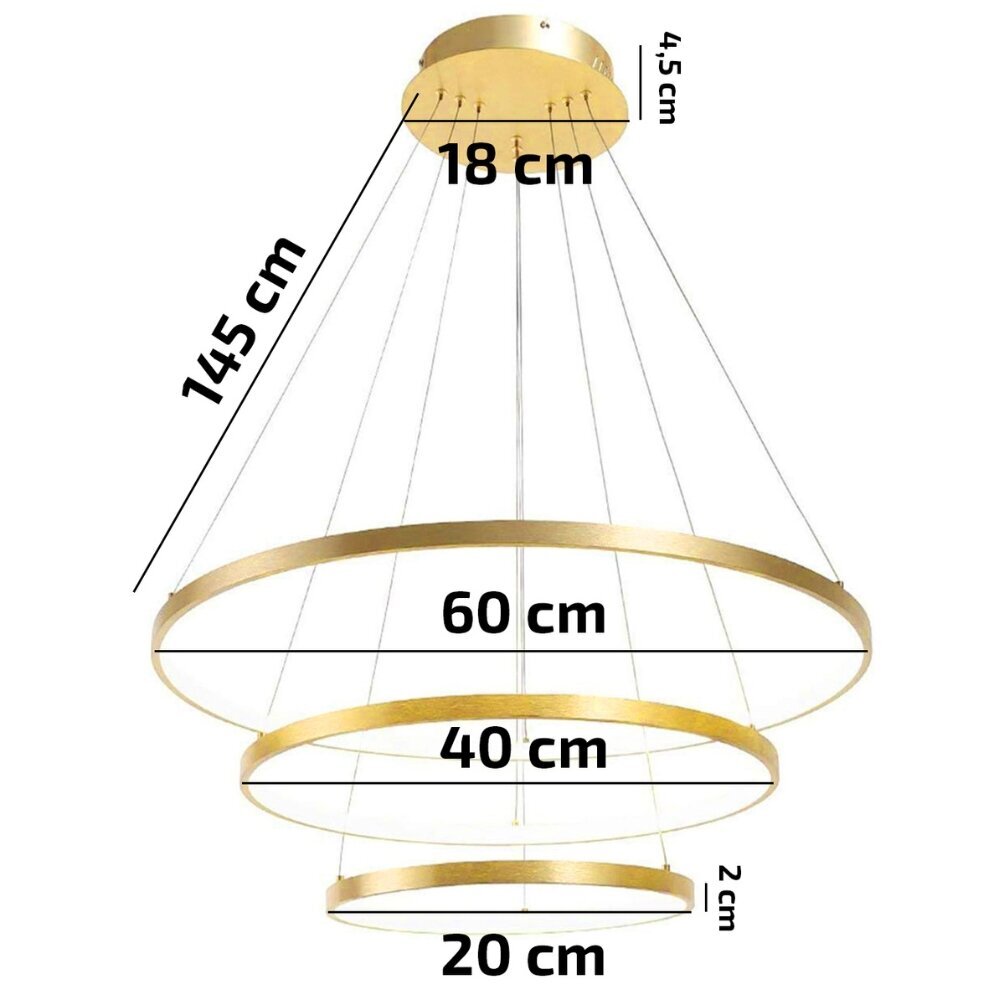 LED-riippuvalaisin kolmella renkaalla, kultainen hinta ja tiedot | Riippuvalaisimet | hobbyhall.fi