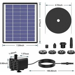 6,5 W aurinkosuihkulähdepumppu, sisäänrakennettu 1500 mAh akku, kelluva aurinkosuihkulähde hinta ja tiedot | Suihkulähdepumput | hobbyhall.fi