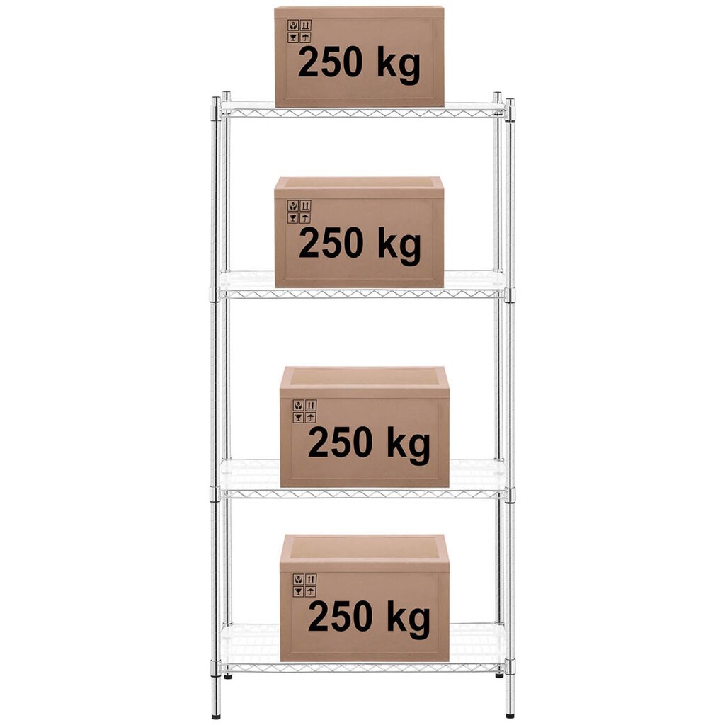 Kromattu metallihylly 4 hyllyllä ja 4 matolla, 1000 kg, 90x45x180 cm hinta ja tiedot | Varastohyllyt | hobbyhall.fi