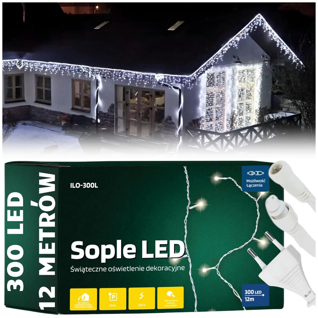 Ulkokäyttöön jouluiset jääpuikkovalot, 300 LED, kylmän valkoiset hinta ja tiedot | Jouluvalot | hobbyhall.fi