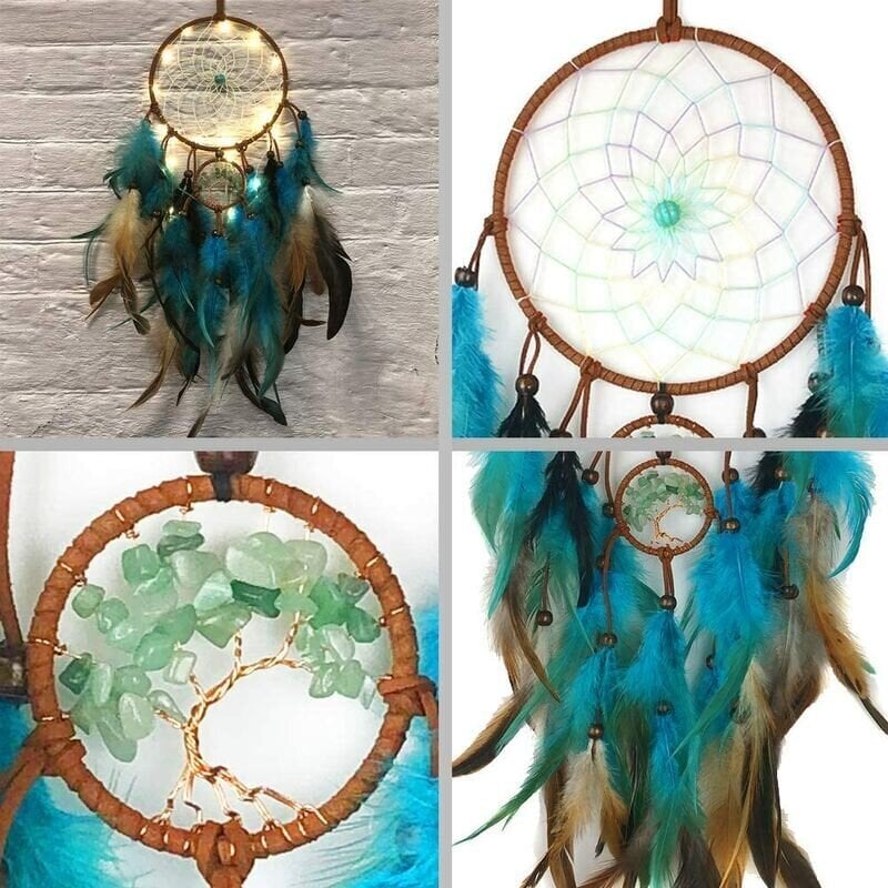 Blue Tree of Life Dream Catcher höyhenillä, käsintehdyt intialaiset liikkuvat led-valot Perinteinen pyöreä verkko seinäkoristeluun, lasten makuuhuoneeseen, kodin sisustukseen hinta ja tiedot | Sisustuspaneelit | hobbyhall.fi