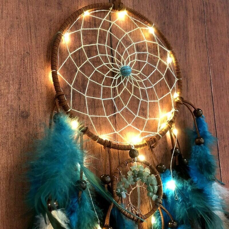 Blue Tree of Life Dream Catcher höyhenillä, käsintehdyt intialaiset liikkuvat led-valot Perinteinen pyöreä verkko seinäkoristeluun, lasten makuuhuoneeseen, kodin sisustukseen hinta ja tiedot | Sisustuspaneelit | hobbyhall.fi