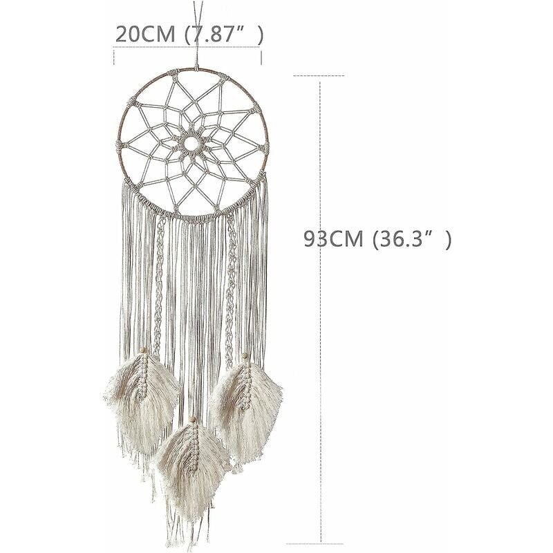 Suuri Macrame Dream Catcher kudotuilla höyhenillä seinäkiinnitykseen, käsintehty, boheemi, kodin sisustus, lahja, 90 x 25 cm hinta ja tiedot | Sisustuspaneelit | hobbyhall.fi