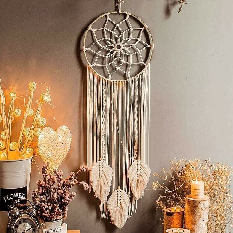 Suuri Macrame Dream Catcher kudotuilla höyhenillä seinäkiinnitykseen, käsintehty, boheemi, kodin sisustus, lahja, 90 x 25 cm hinta ja tiedot | Sisustuspaneelit | hobbyhall.fi