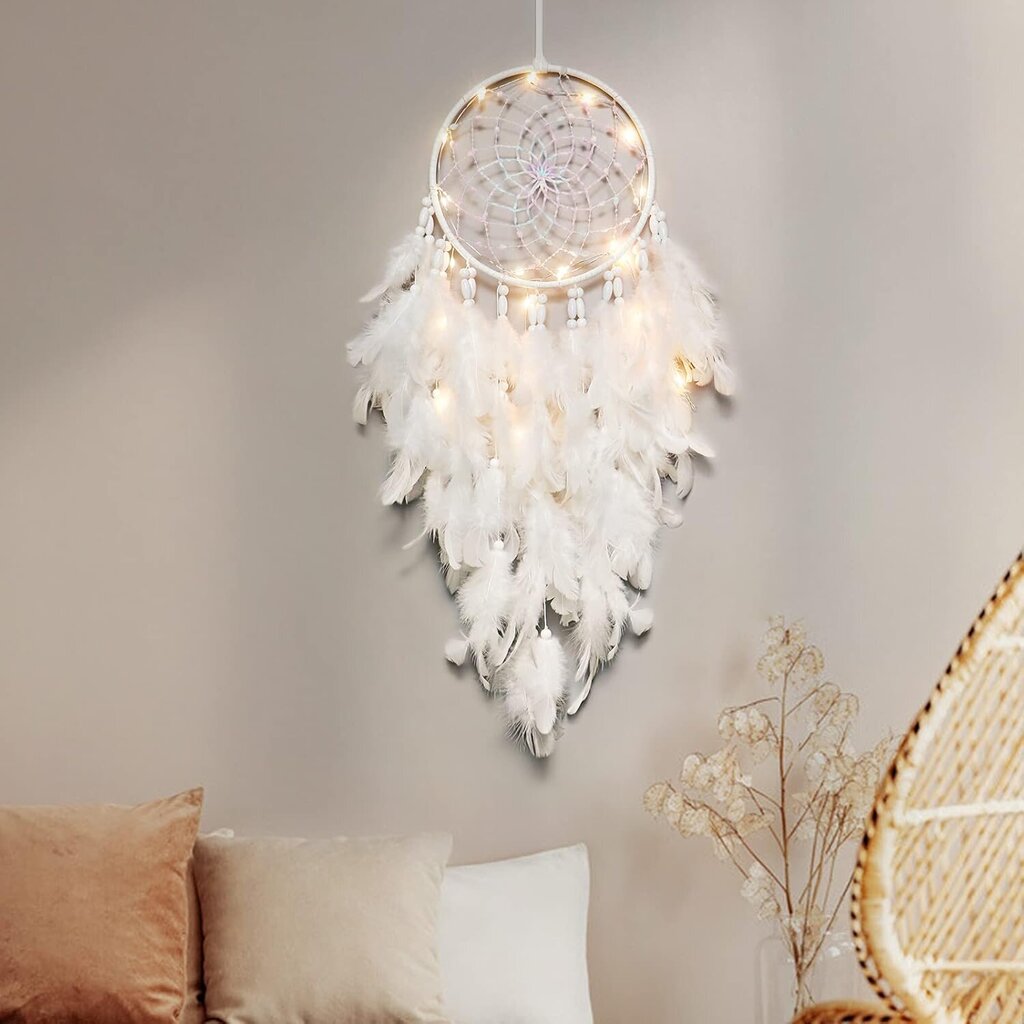 Dream Catcher seinäkoristelu Valkoinen sulka Dream Catcher valolla hinta ja tiedot | Sisustuspaneelit | hobbyhall.fi