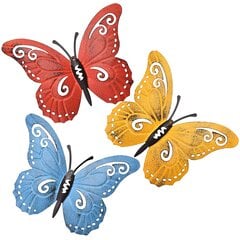 Metalli Butterfly 3 Pack, seinätaide, maalaistalon seinäkoriste veistos sisä- ja ulkokäyttöön.[Punainen, keltainen, sininen] hinta ja tiedot | Joulukoristeet | hobbyhall.fi