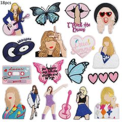 18kpl Taylor Swift Kirjonta Iron on Patches, DIY Sew Applique Repair Patch, Sew On / Iron On Patch takit, farkut, housut, reppu, vaatteet hinta ja tiedot | Koristeet ja tarrat | hobbyhall.fi