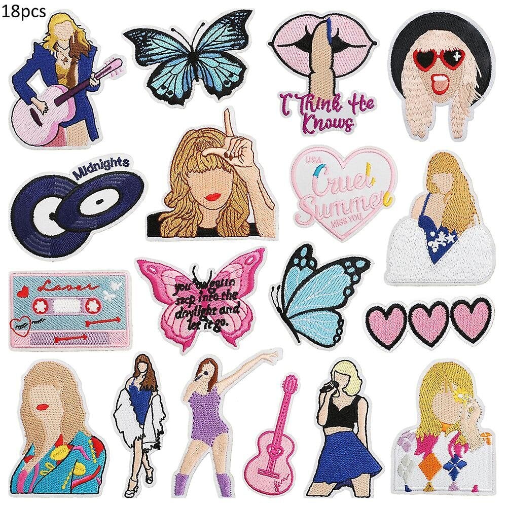 18kpl Taylor Swift Kirjonta Iron on Patches, DIY Sew Applique Repair Patch, Sew On / Iron On Patch takit, farkut, housut, reppu, vaatteet hinta ja tiedot | Koristeet ja tarrat | hobbyhall.fi