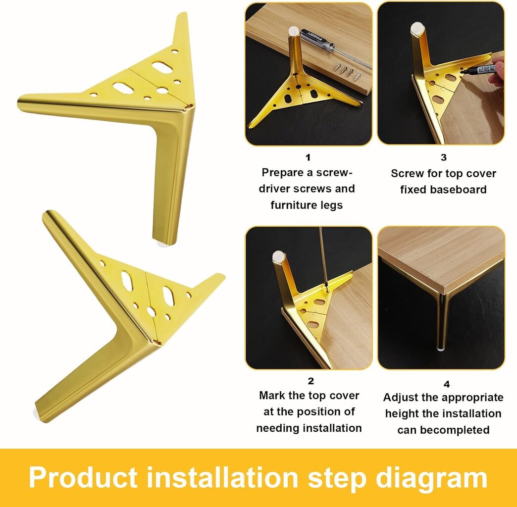 4 modernia metallista kolmiokalusteen jalkaa 15 cm (kulta) hinta ja tiedot | Jalat huonekaluihin | hobbyhall.fi