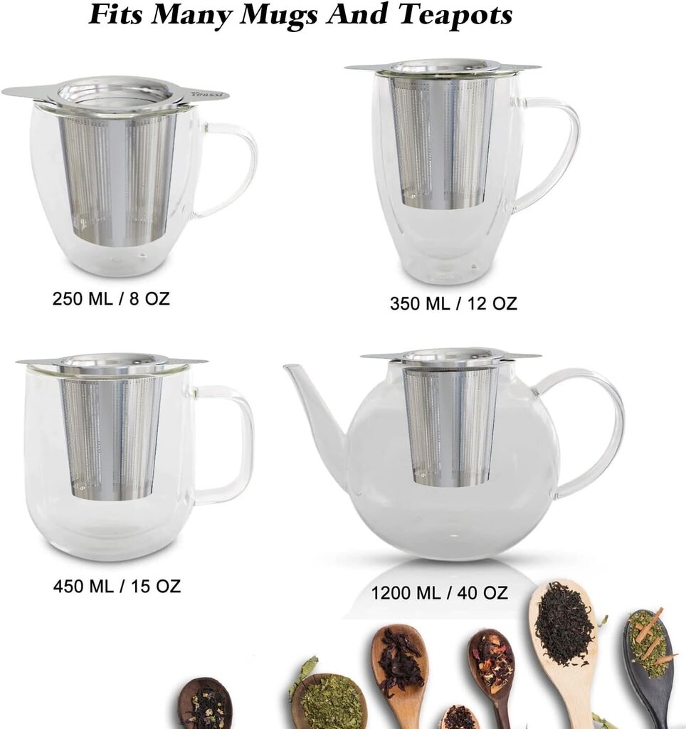 2 kpl Fine Hole Tea Infuser 304 ruostumatonta terästä, kahvallinen teesiivilä kahdella kielekkeellä ja yleiskansi teekannulle, mukille, kupille, pullolle hinta ja tiedot | Kahvipannut ja teekannut | hobbyhall.fi