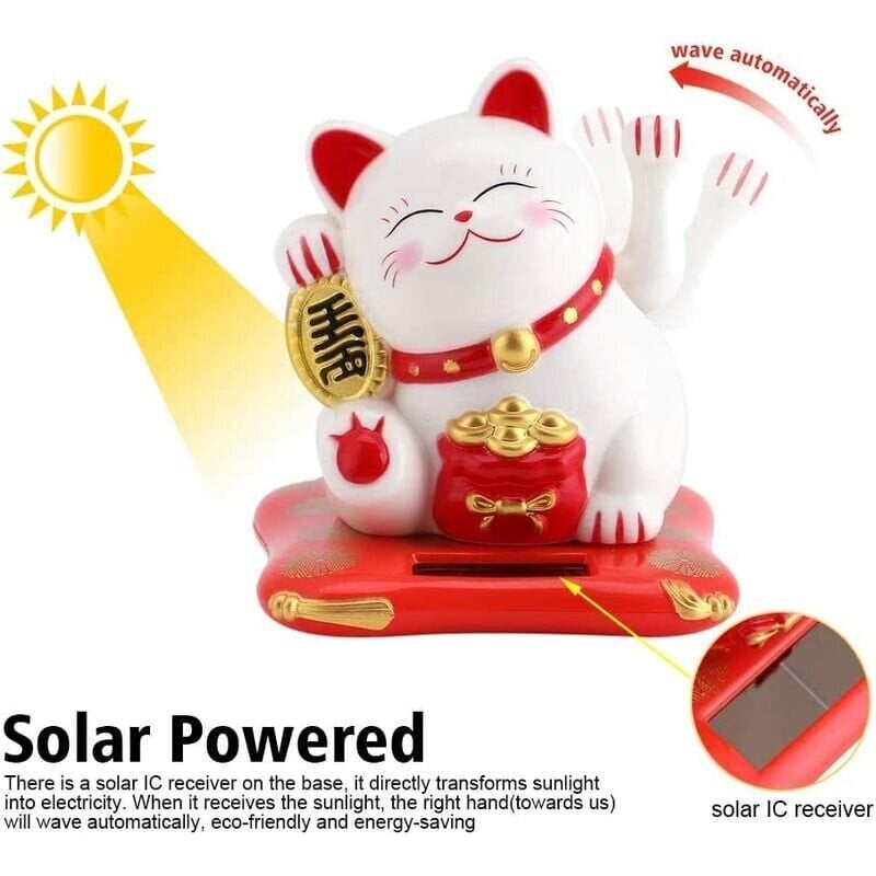 Fortune Lucky Wealth Cat toivottaa tervetulleeksi söpö aurinkovoimalla toimiva kissa heiluttavalla kädellä Kotinäyttö Auton koristelu Maneki Neko (valkoinen) hinta ja tiedot |  Pilailulahjat | hobbyhall.fi