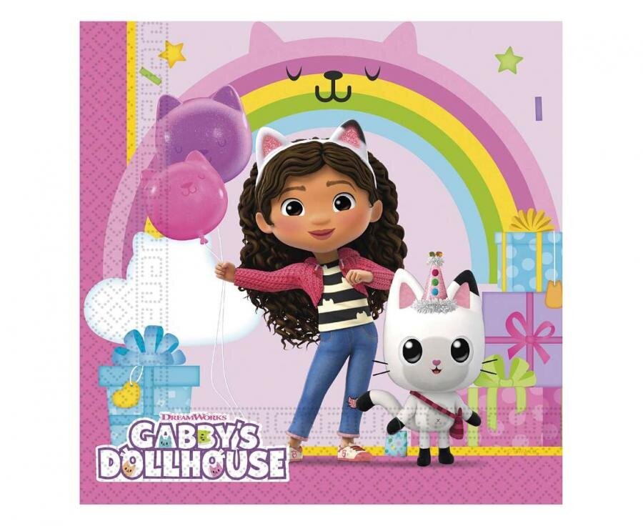 Paperiservetit Gabby's Dollhouse -teemalla, 33x33 cm, 20 kpl hinta ja tiedot | Juhlakoristeet | hobbyhall.fi