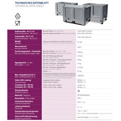 Korkealaatuinen 520L kontti EUR-lavalla, 120x80 cm hinta ja tiedot | Kuljetushäkit ja kuljetuslaatikot | hobbyhall.fi