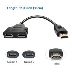 HDMI-jakaja-adapterikaapeli-HDMI-jakaja 1 in 2 lähtö HDMI uros - kaksois-HDMI-naaras 1-2 hinta ja tiedot | Älylaitteiden lisätarvikkeet | hobbyhall.fi