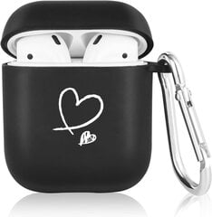 AirPods 1:n ja 2:n kanssa yhteensopiva kotelo, pehmeä silikoni, söpö Love-Heart musta kotelo AirPods-kuulokkeille hinta ja tiedot | Älylaitteiden lisätarvikkeet | hobbyhall.fi