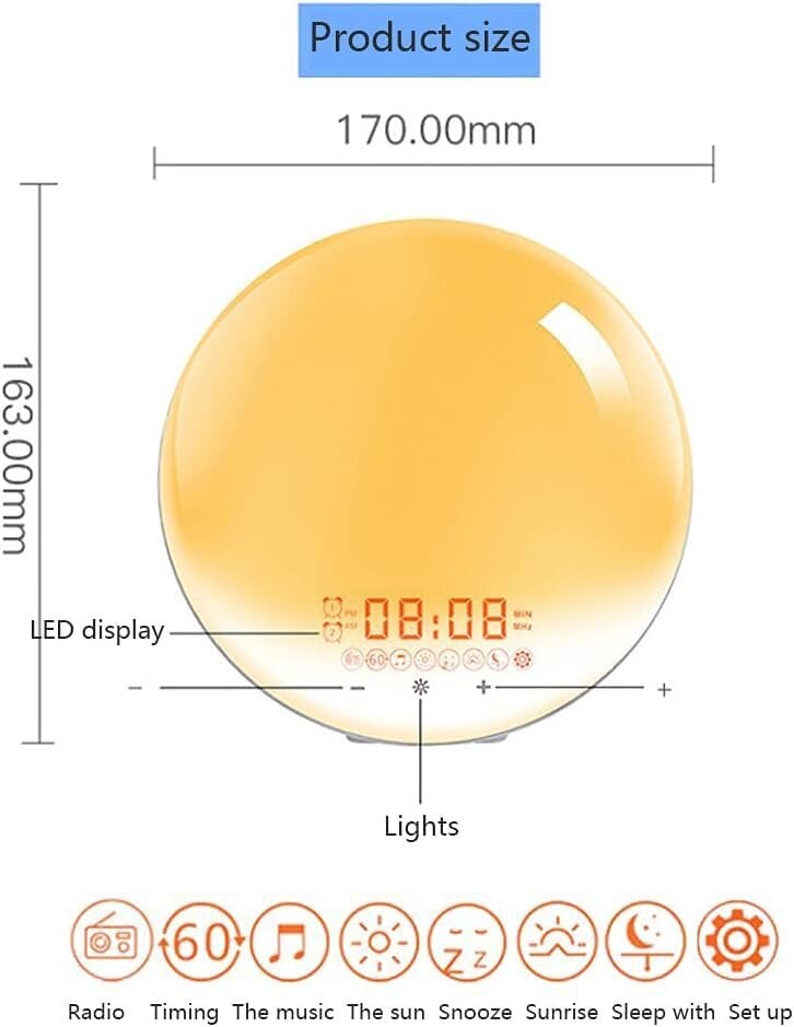 Herätysvalo herätyskello auringonnousun ja auringonlaskun simulaatiolla, yövalo yövalolla, 20-tasoinen kirkkaus/FM-radio/torkkutoiminto/7 värin ympäristövalo lapsille aikuisten makuuhuoneeseen hinta ja tiedot | Älylaitteiden lisätarvikkeet | hobbyhall.fi