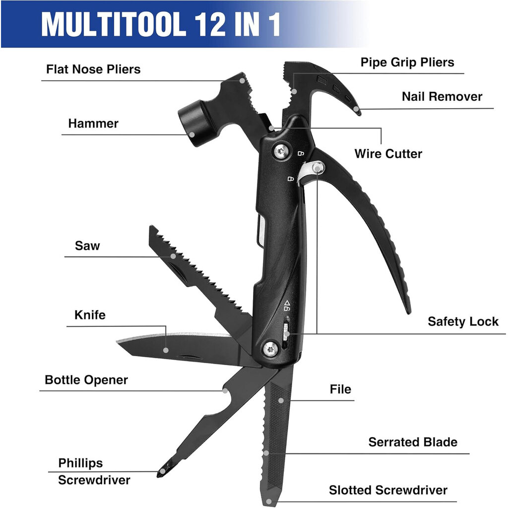 12 in 1 -monitoimivasara pussilla, monitoimityökalu itselukittuvalla rakenteella, ruostumattomasta teräksestä valmistetut monitoimipihdit, monitoimiveitsi ulkokäyttöön, retkeilyyn, korjaukseen hinta ja tiedot | Monitoimityökalut ja veitset retkeilyyn | hobbyhall.fi