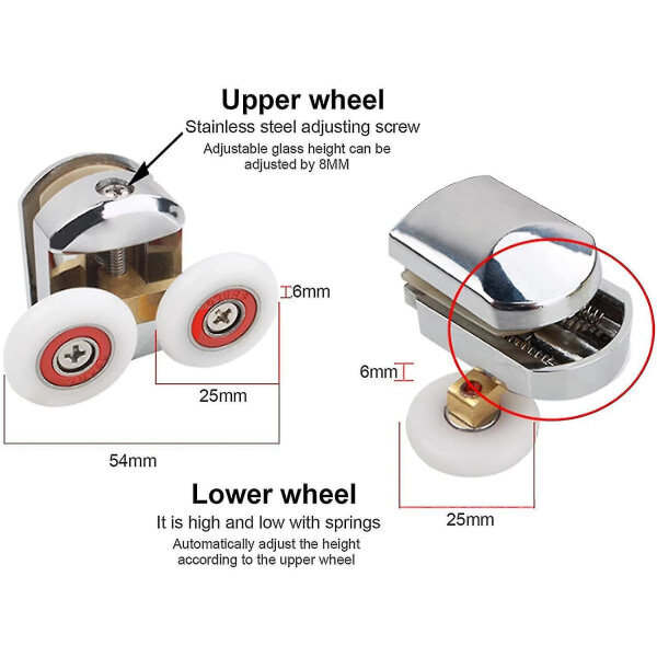 Suihkuoven rullat, 4kpl 25mm liukuvat suihkuovet Pyörät Vaihtorullarullat 2 ylhäältä ja 2 alaosaa kromattu ovirulla hinta ja tiedot | Suihkuseinät ja -ovet | hobbyhall.fi