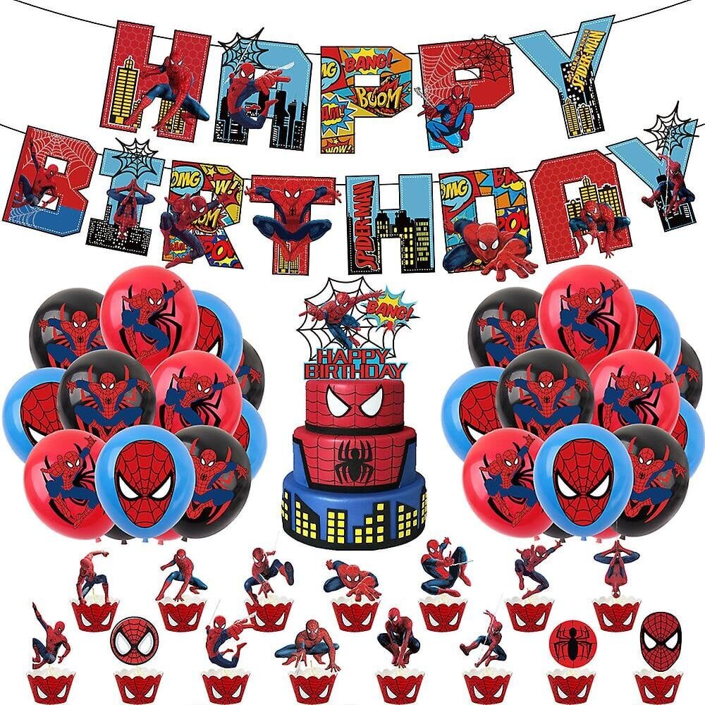 Spidermanin syntymäpäiväjuhlakoristeet sisältävät Happy Birthday -bannerin kakkupäälliset Supersankariteemaiset juhlakoristeet lapsille pojille tytöille hinta ja tiedot | Ilmapallot | hobbyhall.fi