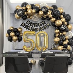 50-vuotisjuhlakoristeet, Happy Birthday Garland Balloon Black Gold -koristeet miehille ja naisille hinta ja tiedot | Ilmapallot | hobbyhall.fi