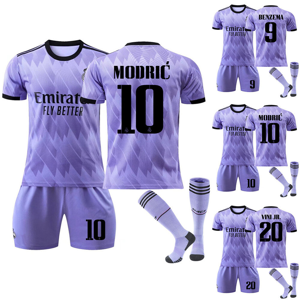 Real Madrid Away Purple nro 9 Benzema nro 20 Vinicius jalkapallopaita #10 hinta ja tiedot | Jalkapallovaatteet ja -varusteet | hobbyhall.fi