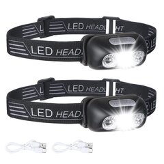 2 Pack USB ladattava ajovalaisin IPX6 vedenpitävä Ultra Light Super Light 160 lumenin LED-otsolamppu liiketunnistimella ja punaisen valon tilalla *H hinta ja tiedot | Retkilamput | hobbyhall.fi