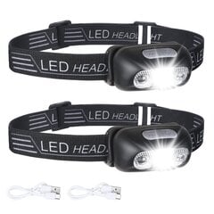 2 Pack USB ladattava otsalamppu IPX6 vedenpitävä Ultra Light Super Bright 160 lumenin LED-otsolamppu liiketunnistimella ja punaisen valon tilalla hinta ja tiedot | Retkilamput | hobbyhall.fi