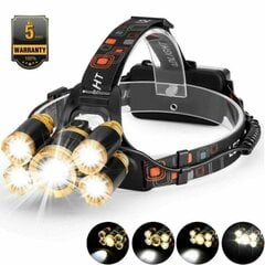 Tehokas otsalamppu 5x T6 LED akuilla + 12V laturi + auto musta hinta ja tiedot | Retkilamput | hobbyhall.fi