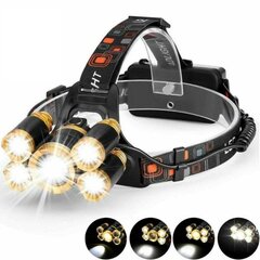 Tehokas otsalamppu 5x T6 LED akuilla + 12V laturi + auto musta hinta ja tiedot | Retkilamput | hobbyhall.fi