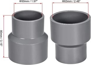 63mm x 50mm supistus PVC-putkiliitos Kytkin napa napaan DWV harmaa 2kpl hinta ja tiedot | Putkiliittimet ja venttiilit | hobbyhall.fi