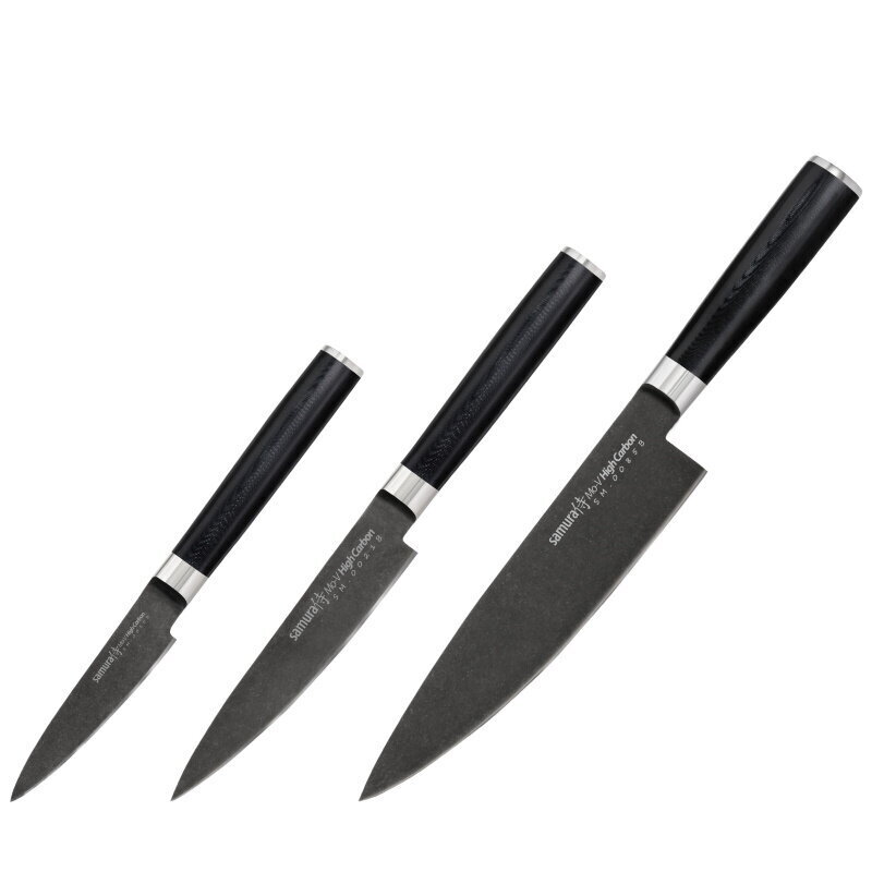 Samura MO-V Stonewash -setti 3x yleisveitset (Kokkiveitsi, Yleisveitsi, Kuorimaveitsi) AUS 8 japanilaisesta teräksestä 59 HRC hinta ja tiedot | Veitset ja tarvikkeet | hobbyhall.fi