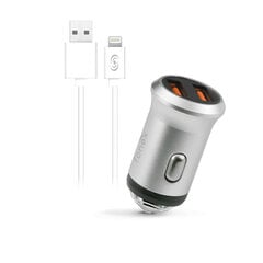 Fonex 2xUSB autolaturi Lightning-kaapelilla SCK2LS, 2.1A, valkoinen hinta ja tiedot | Puhelimen laturit | hobbyhall.fi