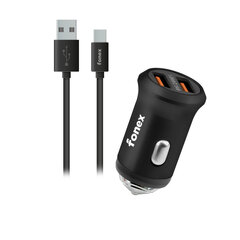 Fonex 2xUSB autolaturi Type-C kaapelilla SCK2TB, 2.1A, musta hinta ja tiedot | Puhelimen laturit | hobbyhall.fi