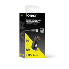 Fonex 2xUSB autolaturi Type-C kaapelilla SCK2TB, 2.1A, musta hinta ja tiedot | Puhelimen laturit | hobbyhall.fi