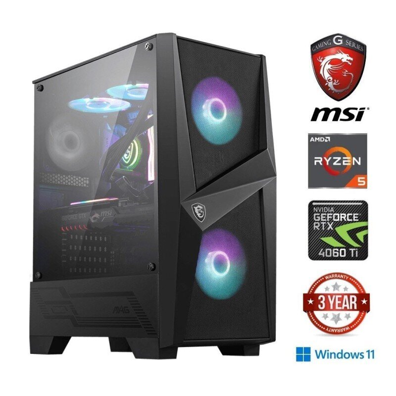 MULTI GAMING Ryzen 5 7600 16GB 512GB SSD NVME 1TB HDD RTX 4060 Ti Windows 11 hinta ja tiedot | Pöytätietokoneet | hobbyhall.fi