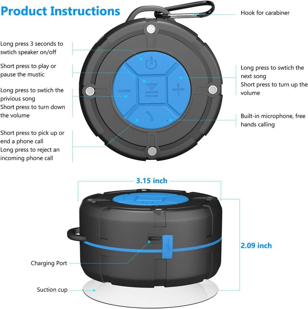 Kannettava Bluetooth-kaiutin, vedenpitävä IPX7 langaton suihku hinta ja tiedot | MP3-soittimet, MP4-soittimet | hobbyhall.fi