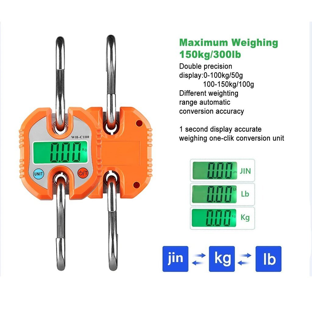 Nosturivaaka 150 kg Kaksinkertainen tarkkuus elektroninen digitaalinen koukkuvaaka Mini LCD-silmukainen ripustusvaaka hinta ja tiedot | Puhelimen lisätarvikkeet | hobbyhall.fi