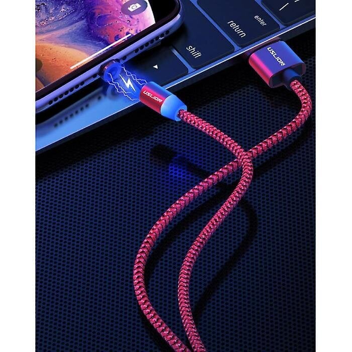 USLION iPhone Lightning Magneettinen latauskaapeli 1 Meter - Punottu Nylon Laturin datakaapeli Android Red hinta ja tiedot | Kaapelit ja adapterit | hobbyhall.fi