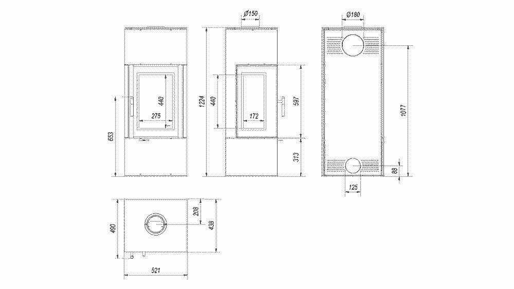 Valmis takka THOR 8 kW musta Thermotec kolmilasiteräs hinta ja tiedot | Takat | hobbyhall.fi