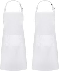 2 Pack Säädettävä Bib Esiliina Vedenpitävä 2 Taskulla Keittiön esiliinat BBQ-piirustukseen, Naisten Miesten Kokki, Valkoinen Valkoinen hinta ja tiedot | Keittiövälineet | hobbyhall.fi