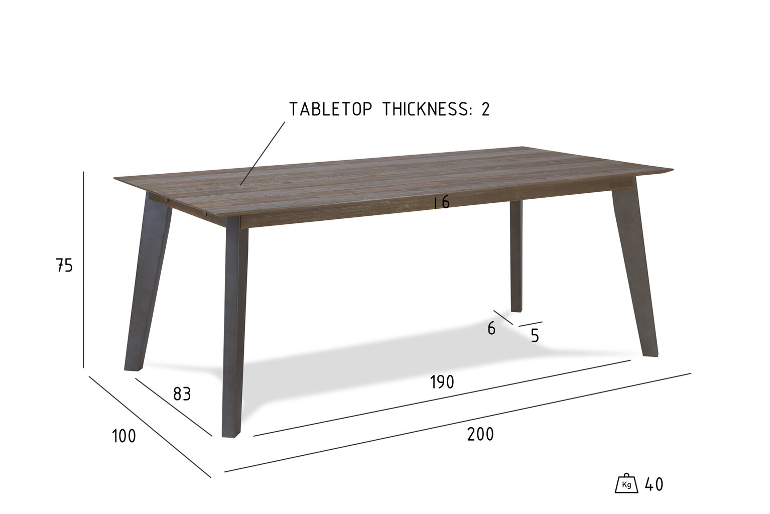 Ruokapöytä MALAGA 200x100 cm hinta ja tiedot | Ruokapöydät | hobbyhall.fi