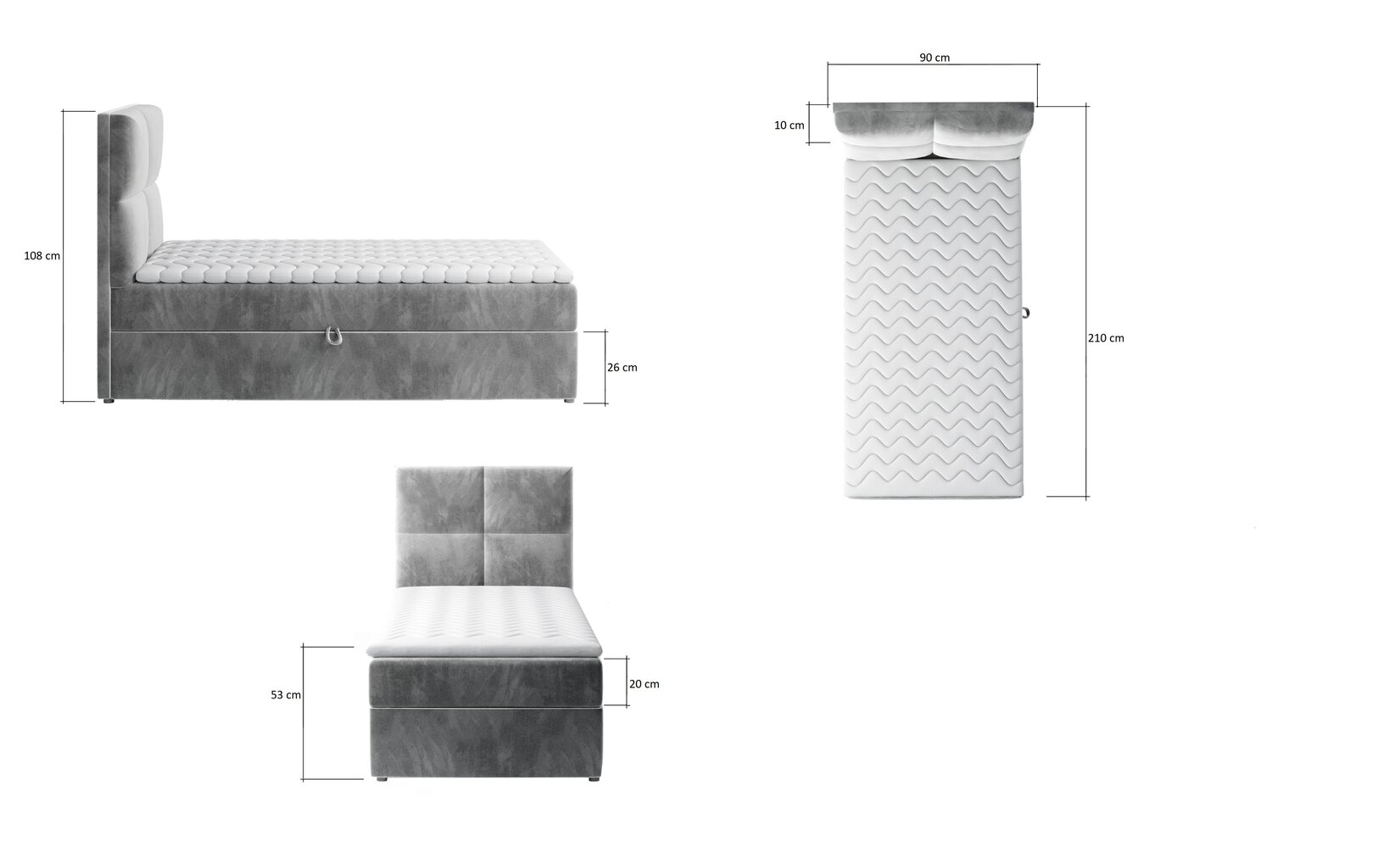 Sänky NORE Rivia 10, 90x200 cm, harmaa. hinta ja tiedot | Sängyt | hobbyhall.fi